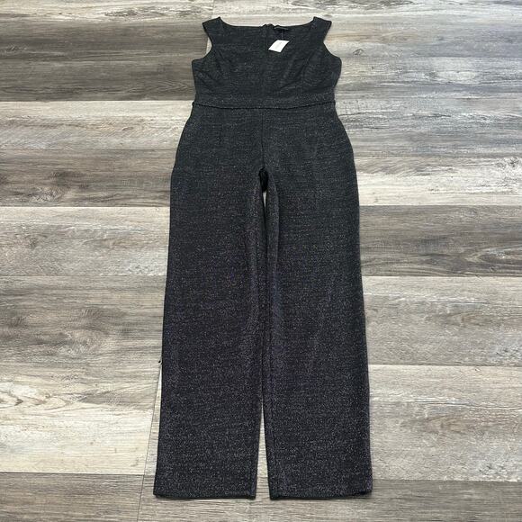 NWT Banana Republic Black Gray Womens 6 Sleeveless Straight Leg Glitter Jumpsuit - Picture 1 of 14